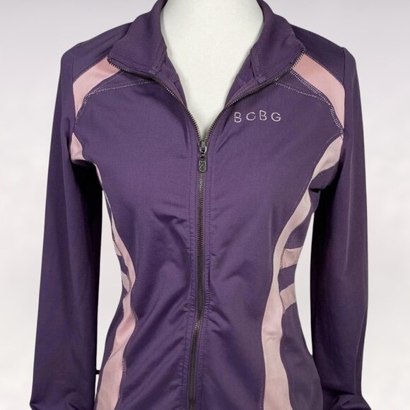 BCBG Maxazria Womens Jacket M Purple Pink Stripe Athletic Track Full Zip Active - Picture 3 of 10